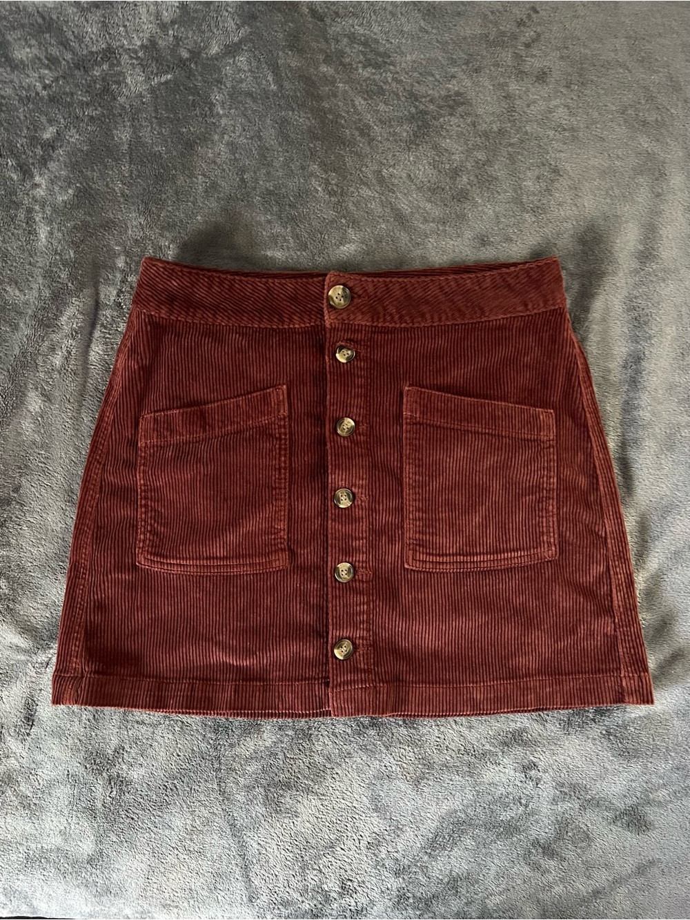 American Eagle Women’s Rust Corduroy Button-Front Hi-Rise A-Line Skirt (4)